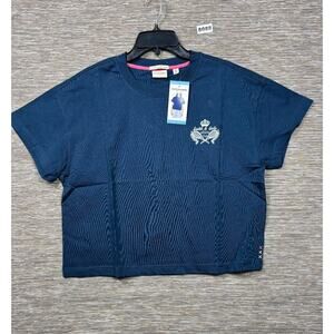 Scotch & Soda Boxy T-Shirt Womens Blue Sz L Athletic Club 1985 Graphic Print NEW